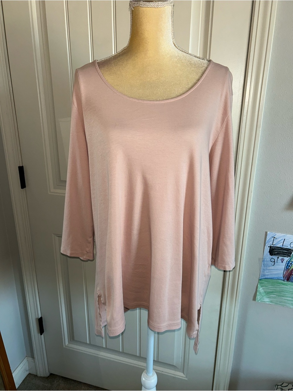 NEW Eileen Fisher Soft Scoop Neck Tunic in Pale Pink 100% Organic Cotton Sz L